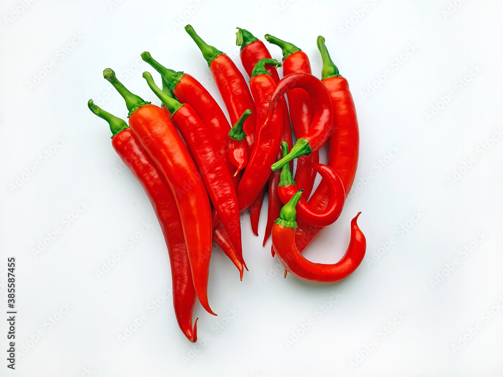 red hot chili peppers, thin and long, very stylish, on a white background