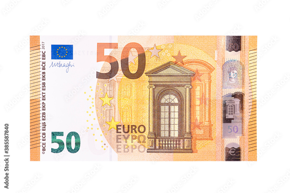 50 euro banknote isolated on white! - obrazy, fototapety, plakaty 