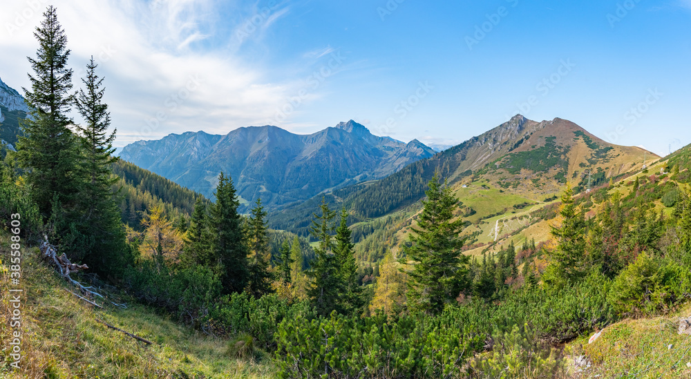 Eisenerzer Reichenstein peak and mountains. Beautiful scenery close to Eisenerz in Styria, Austria