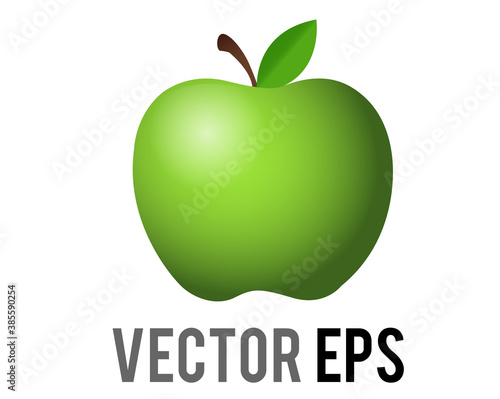 Vector classic green apple emoji icon, shown with stem, single, leaf