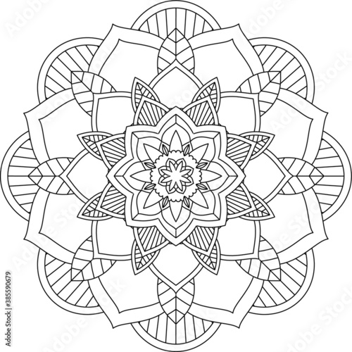 Easy Mandala coloring book simple and basic for beginners, seniors and children. Set of Mehndi flower pattern for Henna drawing and tattoo. Decoration in ethnic oriental, Indian style.