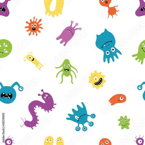 Cure the virus. Treatment. Diseases. Microbes, vector illustrations on a white background. Pattern