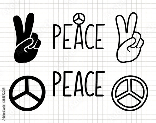 Peace sign pacifik isolated silhouette outline clip art. Two fingers and hand vector illustration for cutting software. Simple flat design. Transparent. 