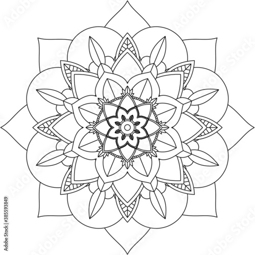 Easy Mandala coloring book simple and basic for beginners, seniors and children. Set of Mehndi flower pattern for Henna drawing and tattoo. Decoration in ethnic oriental, Indian style.