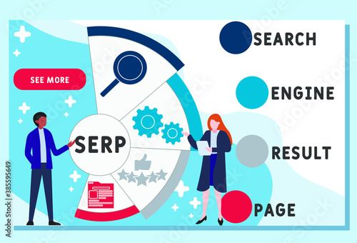 Vector website design template . SERP - Search Engine Result Page acronym, business concept. illustration for website banner, marketing materials, business presentation, online advertising.