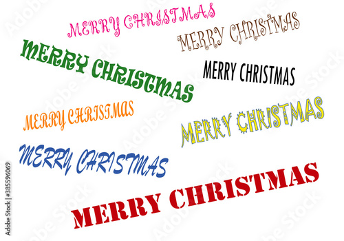 Feliz Navidad en inglés en diferentes tipos de letras o fuentes sobre fondo blanco