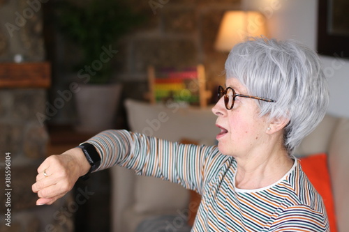 Senior woman complaining about time 