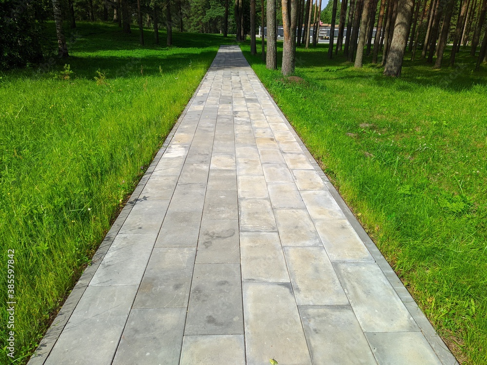 paving slabs in the park in the summer