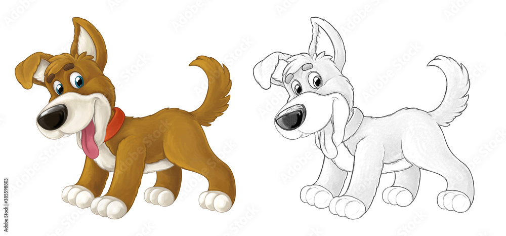 Cartoon sketch scene dog is jumping and looking - artistic style - illustration Cartoon sketch scene dog is jumping and looking - artistic style - illustration