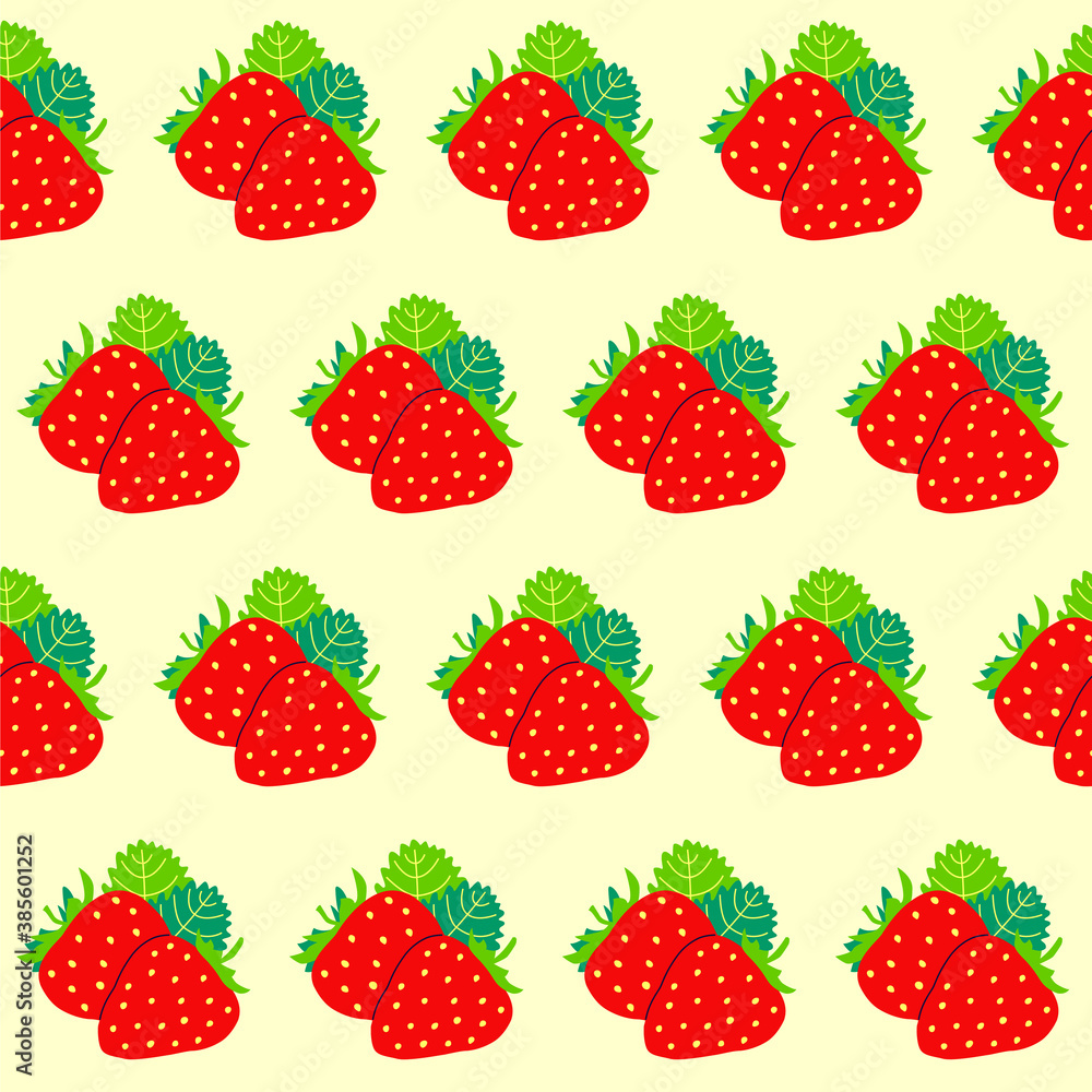 Pattern two juicy ripe strawberry with a leaf Pattern two juicy ripe strawberry with a leaf