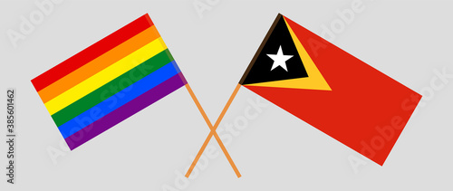 Crossed flags of East Timor and LGBTQ