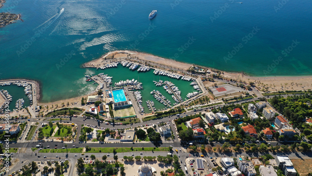 Aerial drone photo of Glyfada, a popular expensive seaside suburb in