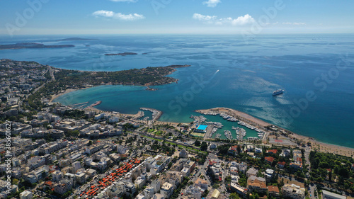 Fototapeta Naklejka Na Ścianę i Meble -  Aerial drone photo of Glyfada, a popular expensive seaside suburb in Athenian riviera, Attica, Greece