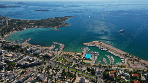 Aerial drone photo of Glyfada, a popular expensive seaside suburb in Athenian riviera, Attica, Greece