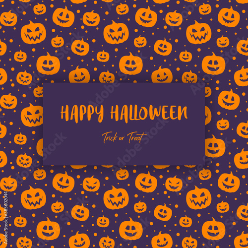 Halloween card with craved pumpkins and text. Vector