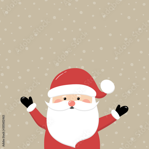 Happy Santa Claus on background with snowflakes and copyspace. Christmas decoration. Vector