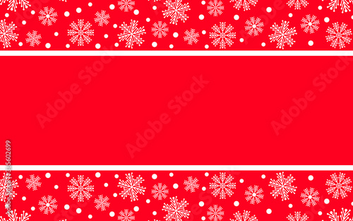 Red geometric background with horizontal stripes from a pattern of Christmas snowflakes. Vector graphics for website. 
