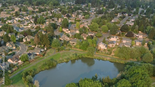 drone over quiet suburban neighborhood