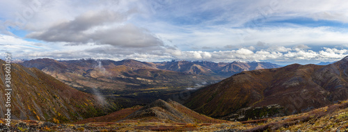 Beautiful Panoramic View of Scenic Mountains and Landscape in Canadian Nature. Taken in Tombstone Territorial Park  Yukon  Canada.