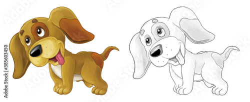 Cartoon sketch scene dog is jumping and looking - artistic style - illustration