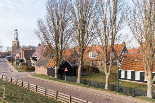Townscape with church in Hindeloopen, Friesland, Netherlands