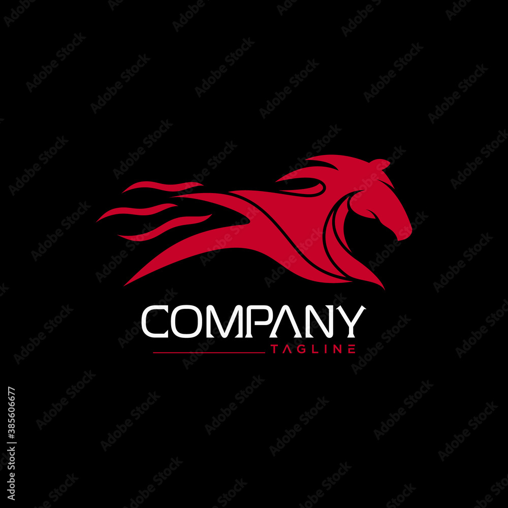 Obraz premium Creative horse logo with fire concept. design vector template