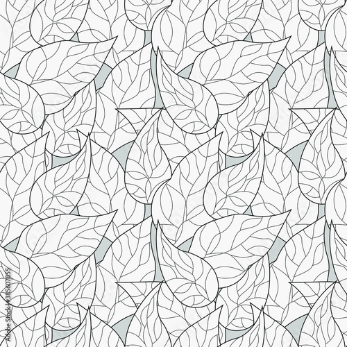 seamless black and white pattern of stylized leaves, background