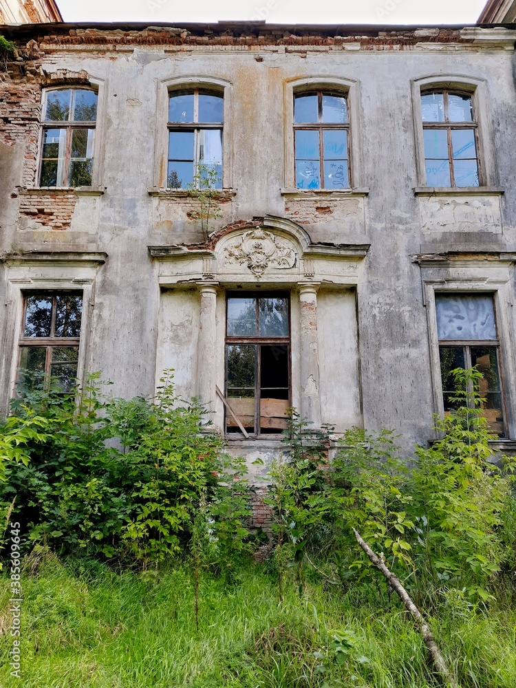 ZHELUDOK, BELARUS - SEPTEMBER 12, 2020: The abandoned manor of Svyatopolk-Chetvertinsky, built in the early 20th century. Popular tourist attraction in Belarus