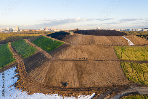 Photography Aerial view of  recultivation of former garbage and waste hill