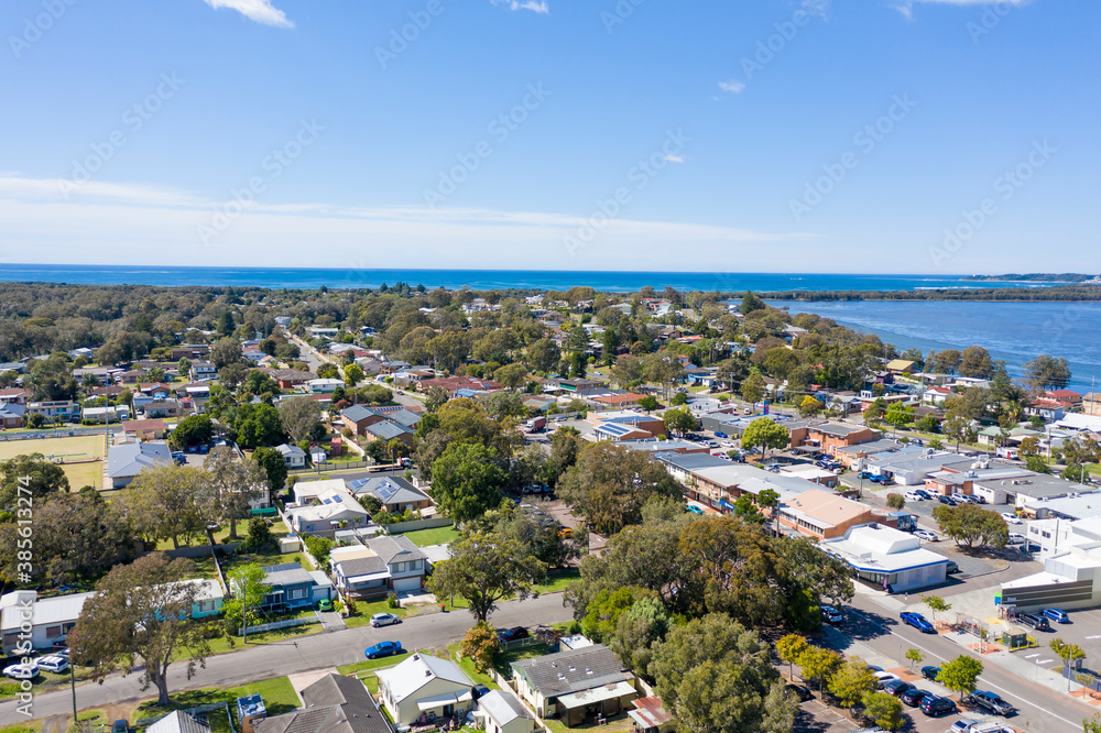 Aerial view of the township of Budgewoi in regional Australia Aerial view of the township of Budgewoi in regional Australia