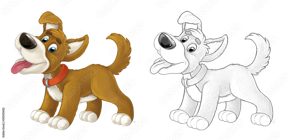 Cartoon sketch scene dog is jumping and looking - artistic style - illustration Cartoon sketch scene dog is jumping and looking - artistic style - illustration