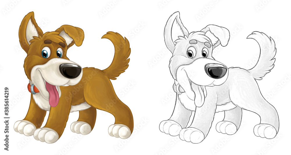 Cartoon sketch scene dog is jumping and looking - artistic style - illustration Cartoon sketch scene dog is jumping and looking - artistic style - illustration