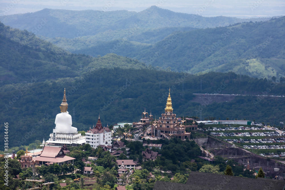 Aerial photographs of White buddha status at Wat Phra That Pha Son Kaew temple at Phetchabun Thailand