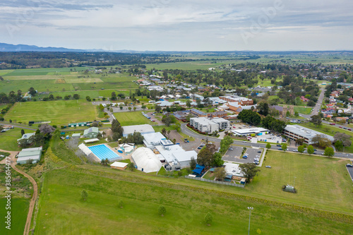 Aerial view of the township of Singleton in regional New South Wales in Australia