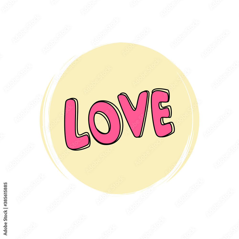 Cute logo or icon vector with love word, illustration on circle with brush texture, for social media story and highlights Cute logo or icon vector with love word, illustration on circle with brush texture, for social media story and highlights