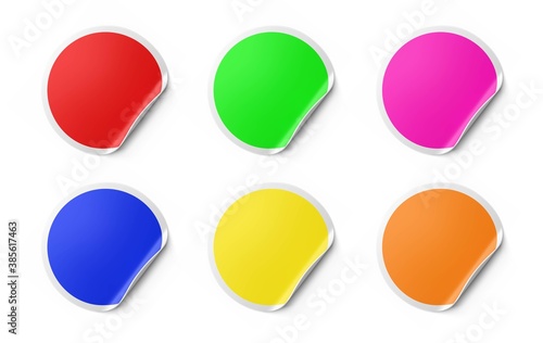 Set of colorful round curled stickers. Vector illustration isolated on white background. EPS10.	