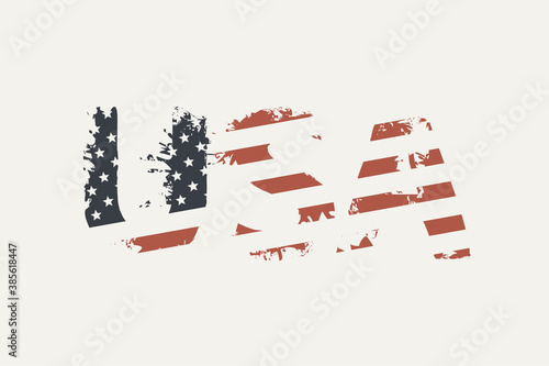 USA letters in the colors of the American flag in grunge style on a light background. Vector icon, emblem, logo, design element for banner, poster, flyer, t-shirt design, greeting card