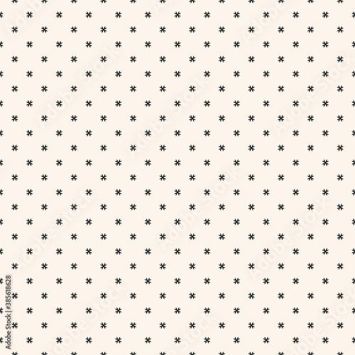 Subtle vector geometric floral pattern. Minimal seamless texture. Abstract ornament with small flower shapes, tiny crosses, stars. Elegant black and white background. Modern minimalist repeat design