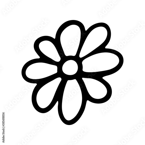 Flower icon. Black contour silhouette. Linear sketch drawing. Vector flat graphic hand drawn illustration. The isolated object on a white background. Isolate.