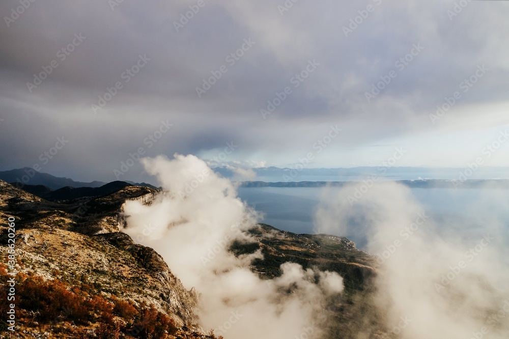 View from the mountain Biokovo, Croatia. Top view, beautiful clouds View from the mountain Biokovo, Croatia. Top view, beautiful clouds