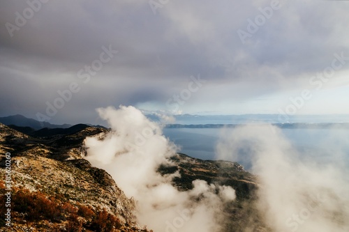 View from the mountain Biokovo, Croatia. Top view, beautiful clouds