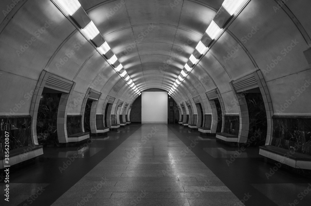Subway station tunnel interior of modern with geometric design