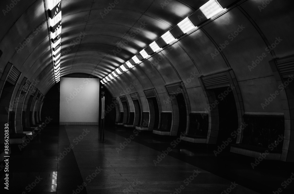 Fototapeta Subway station tunnel interior of modern with geometric design