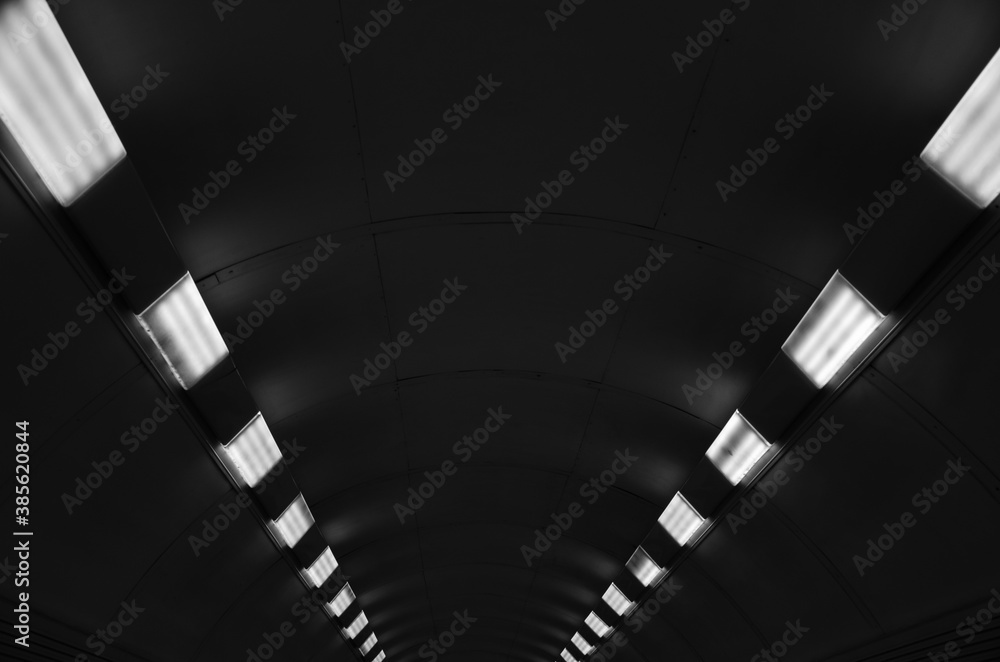 Architecture black and white background geometric pattern of glowing lamps Architecture black and white background geometric pattern of glowing lamps