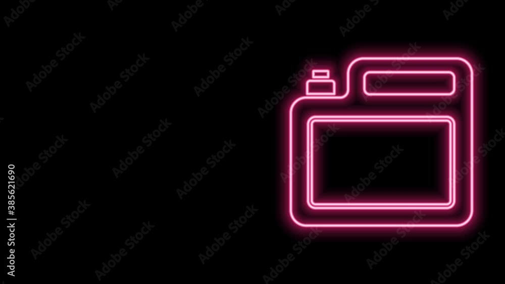 Glowing neon line Canister for motor machine oil icon isolated on black background. Oil gallon. Oil change service and repair. Engine oil sign. 4K Video motion graphic animation Glowing neon line Canister for motor machine oil icon isolated on black background. Oil gallon. Oil change service and repair. Engine oil sign. 4K Video motion graphic animation