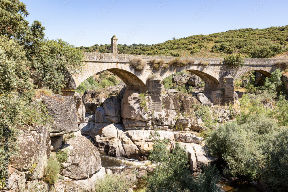 the ancient bridge over the Coa river (Ponte Grande sobre o rio Côa) next to Almeida, Guarda district, Portugal