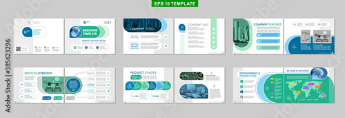 Brochure creative design. Multipurpose template with cover, back and inside pages. Trendy minimalist flat geometric design. Horizontal landscape a4 format.