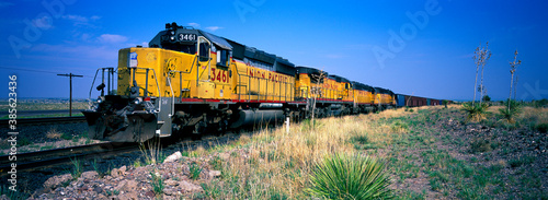 Obraz na płótnie Union Pacific railroad freight train in Arizona.
