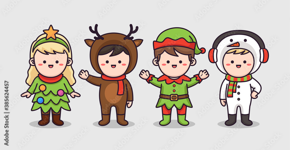 Kids wearing Christmas costume illustration Kids wearing Christmas costume illustration