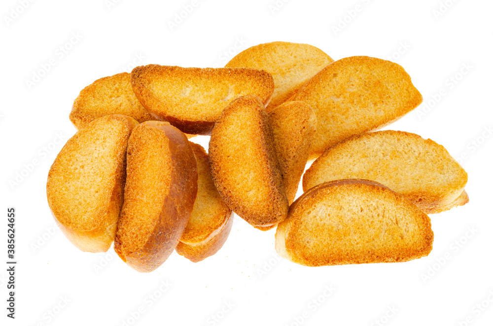 Crackers made of wheat bread on white background. Crackers made of wheat bread on white background.